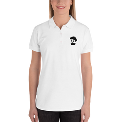Womens White Polo Shirt Embroidered With A Black Bonsai Tree