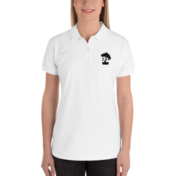 Womens White Polo Shirt Embroidered With A Black Bonsai Tree