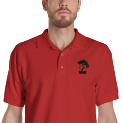 Mens Polo Shirt Embroidered With A White Bonsai Tree