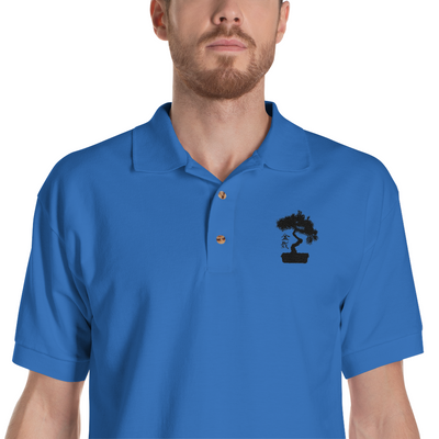 Mens Polo Shirt Embroidered With A White Bonsai Tree