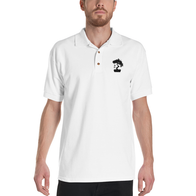 Mens Polo Shirt Embroidered With A White Bonsai Tree