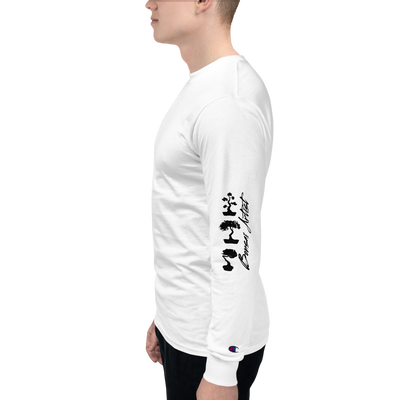 Mens Champion Long Sleeve Shirt White With Black Bonsai Artist And Three Bonsai Trees