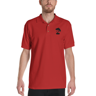 Mens Polo Shirt Embroidered With A White Bonsai Tree