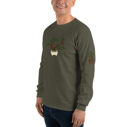 Men’s Long Sleeve Shirt with Red and Green Bonsai