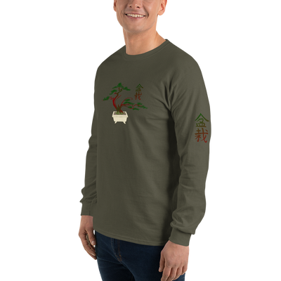 Men’s Long Sleeve Shirt with Red and Green Bonsai