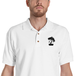 Mens Polo Shirt Embroidered With A White Bonsai Tree