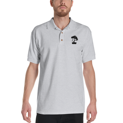 Mens Polo Shirt Embroidered With A White Bonsai Tree