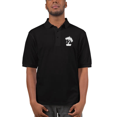 Mens Polo Shirt Embroidered With A White Bonsai Tree