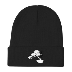 Knit Beanie with Embroidered Bonsai Tree