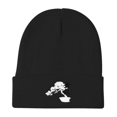 Knit Beanie with Embroidered Bonsai Tree