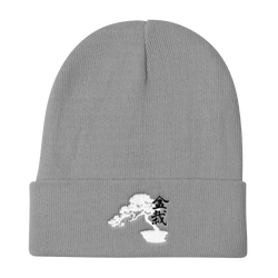 Knit Beanie with Embroidered Bonsai Tree