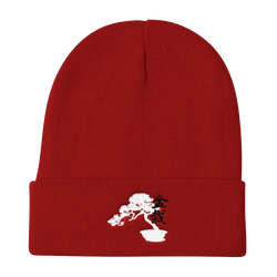 Knit Beanie with Embroidered Bonsai Tree