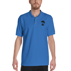 Mens Polo Shirt Embroidered With A White Bonsai Tree