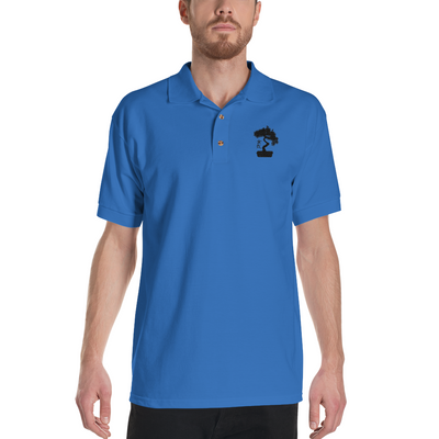 Mens Polo Shirt Embroidered With A White Bonsai Tree