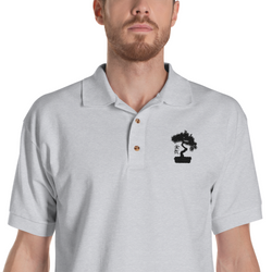 Mens Polo Shirt Embroidered With A White Bonsai Tree
