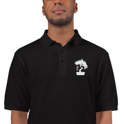 Mens Polo Shirt Embroidered With A White Bonsai Tree