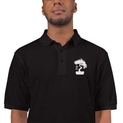Mens Polo Shirt Embroidered With A White Bonsai Tree